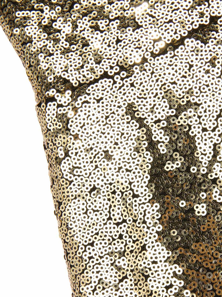 [Prevendita] Abito a ruota con paillettes e spalle scoperte oro anni '50