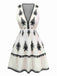 Abito floreale boho con scollo a V profondo bianco anni '70