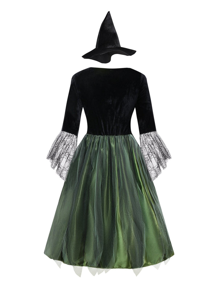 Abito da mago meraviglioso con fiori 3D verde anni '50