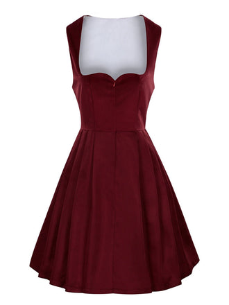 2PCS Abito e grembiule in velluto floreale etnico bordeaux anni '50