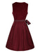 2PCS Abito e grembiule in velluto floreale etnico bordeaux anni '50