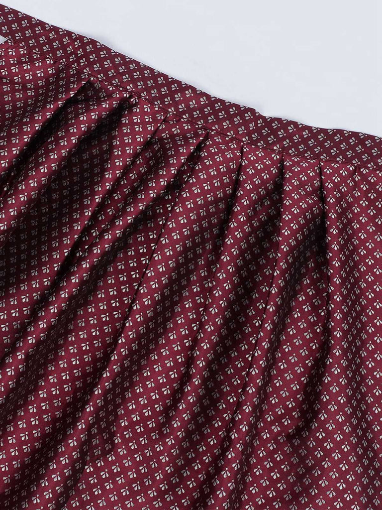 2PCS Abito e grembiule in velluto floreale etnico bordeaux anni '50
