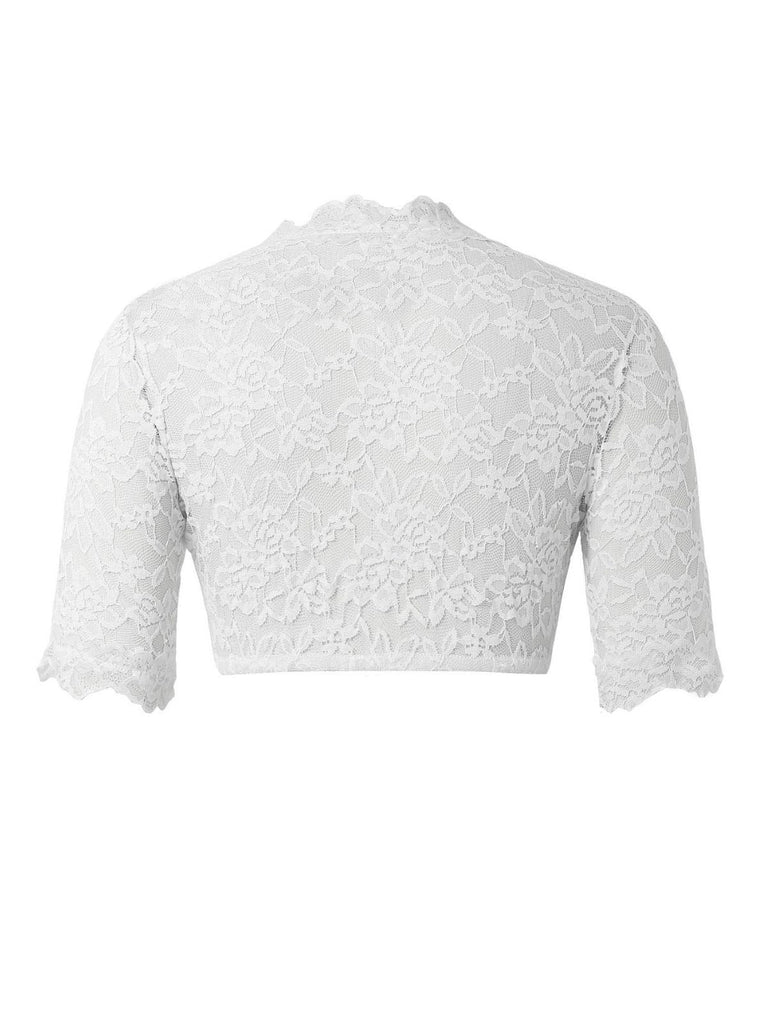 Top corto in pizzo floreale con scollo a V bianco anni '50