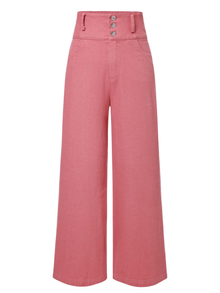 [Prevendita] Pantaloni rosa in cotone con bottoni a rose anni '50