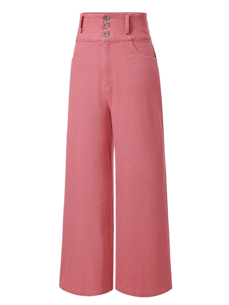 [Prevendita] Pantaloni rosa in cotone con bottoni a rose anni '50