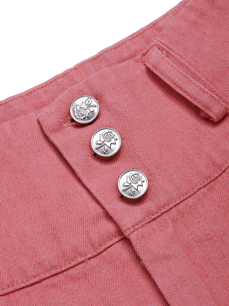 [Prevendita] Pantaloni rosa in cotone con bottoni a rose anni '50