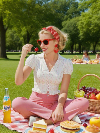 2PCS Camicetta tulipano e pantaloni cotone anni '50