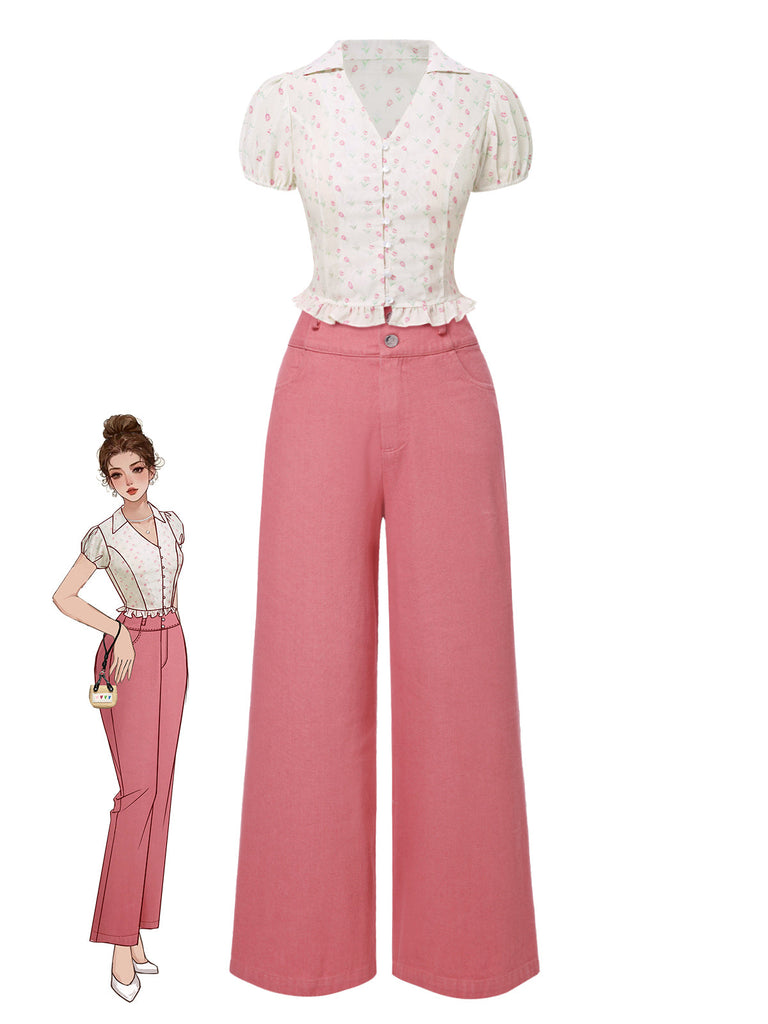 [Prevendita] 2PCS Camicetta tulipano e pantaloni cotone anni '50