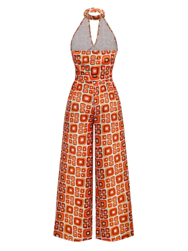 Tuta lunga hippie geometrica arancione anni '60