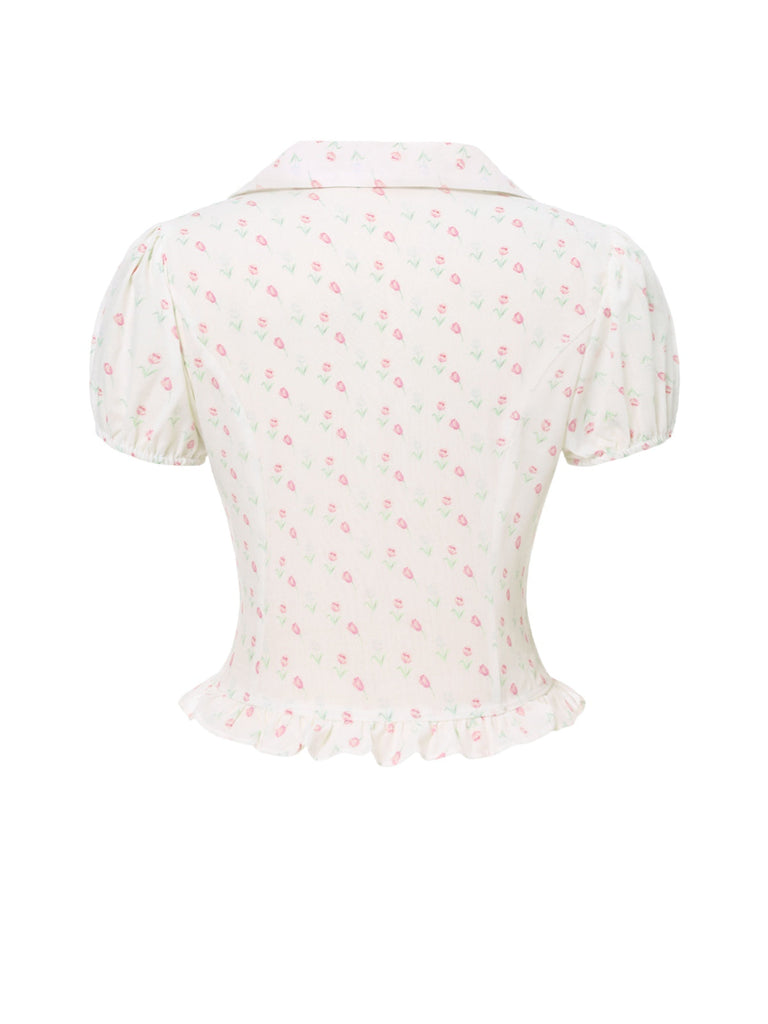 [Prevendita] Camicetta a tulipano e revers a balze rosa anni '40