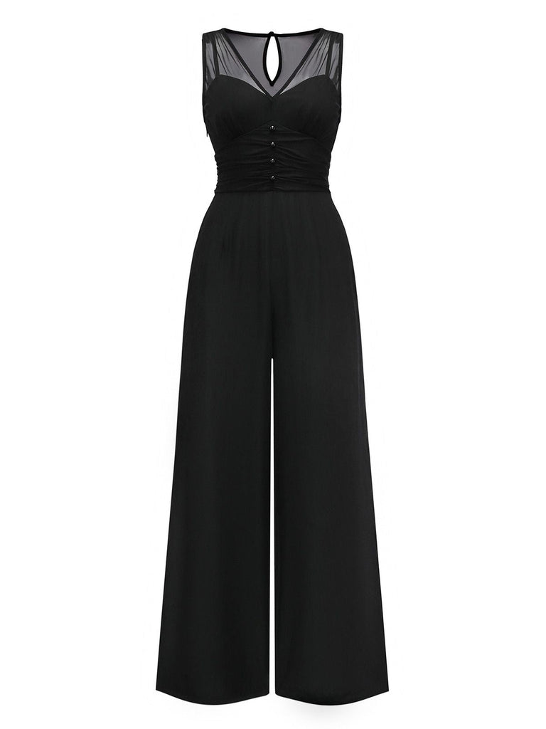 [Prevendita] Tuta lunga in rete plissettata patchwork nero anni '30