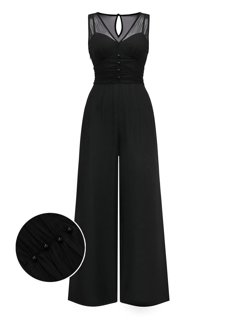 [Prevendita] Tuta lunga in rete plissettata patchwork nero anni '30
