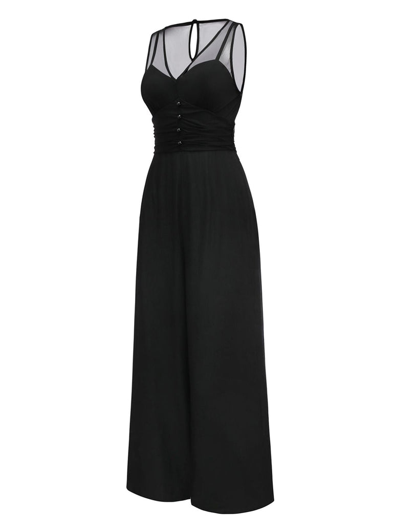 [Prevendita] Tuta lunga in rete plissettata patchwork nero anni '30