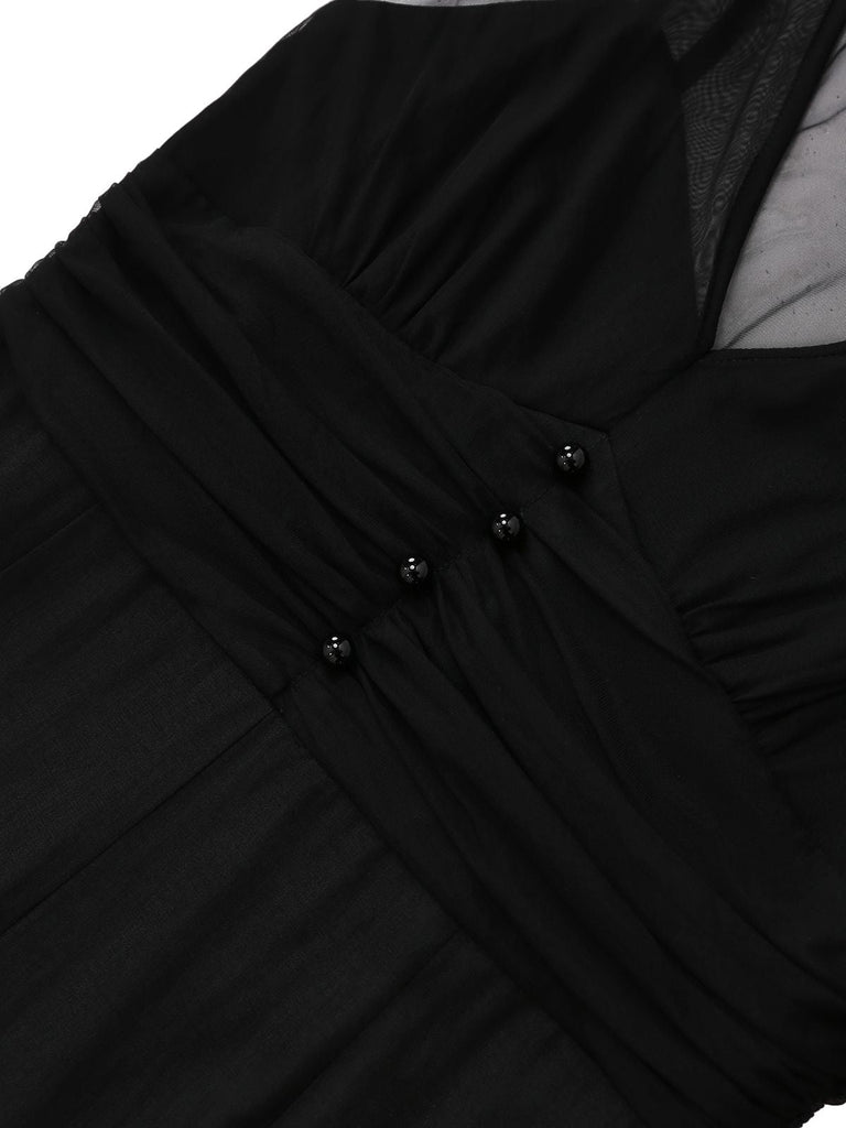 [Prevendita] Tuta lunga in rete plissettata patchwork nero anni '30