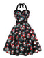 Abito con teschio e rose Halloween nero anni '50