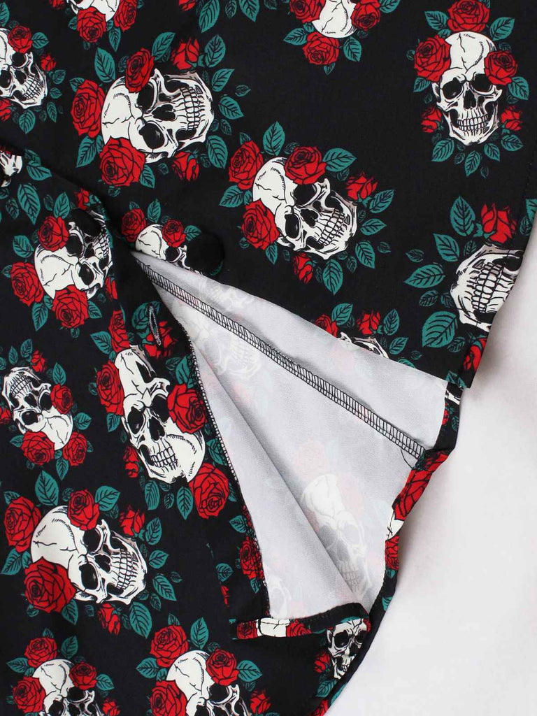 Abito con teschio e rose Halloween nero anni '50