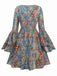 Abito paisley floreale bohémien maniche a campana multicolore anni '70