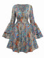 Abito paisley floreale bohémien maniche a campana multicolore anni '70