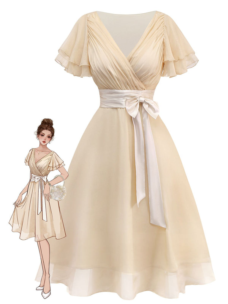 Abito da cocktail in tulle in raso champagne anni '50