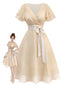 Abito da cocktail in tulle in raso champagne anni '50