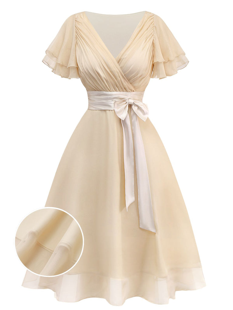 Abito da cocktail in tulle in raso champagne anni '50