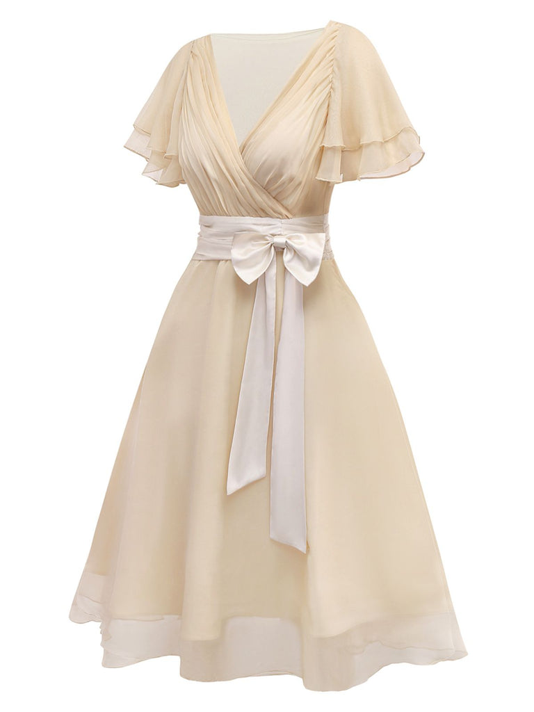 Abito da cocktail in tulle in raso champagne anni '50