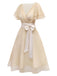 Abito da cocktail in tulle in raso champagne anni '50
