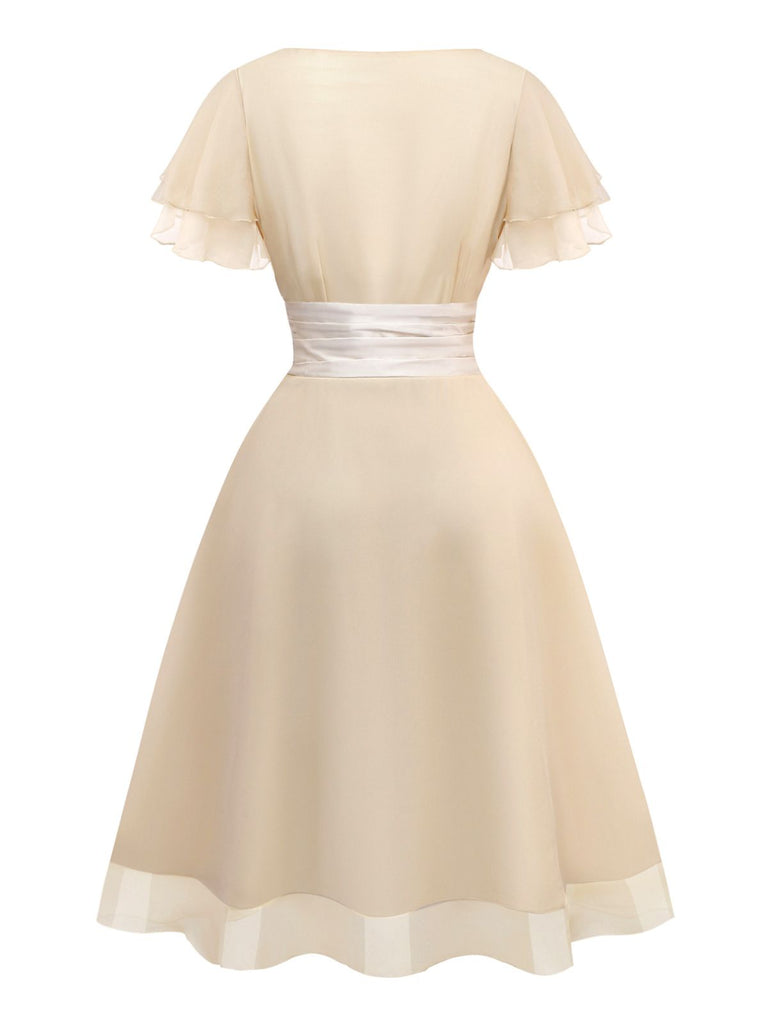 Abito da cocktail in tulle in raso champagne anni '50