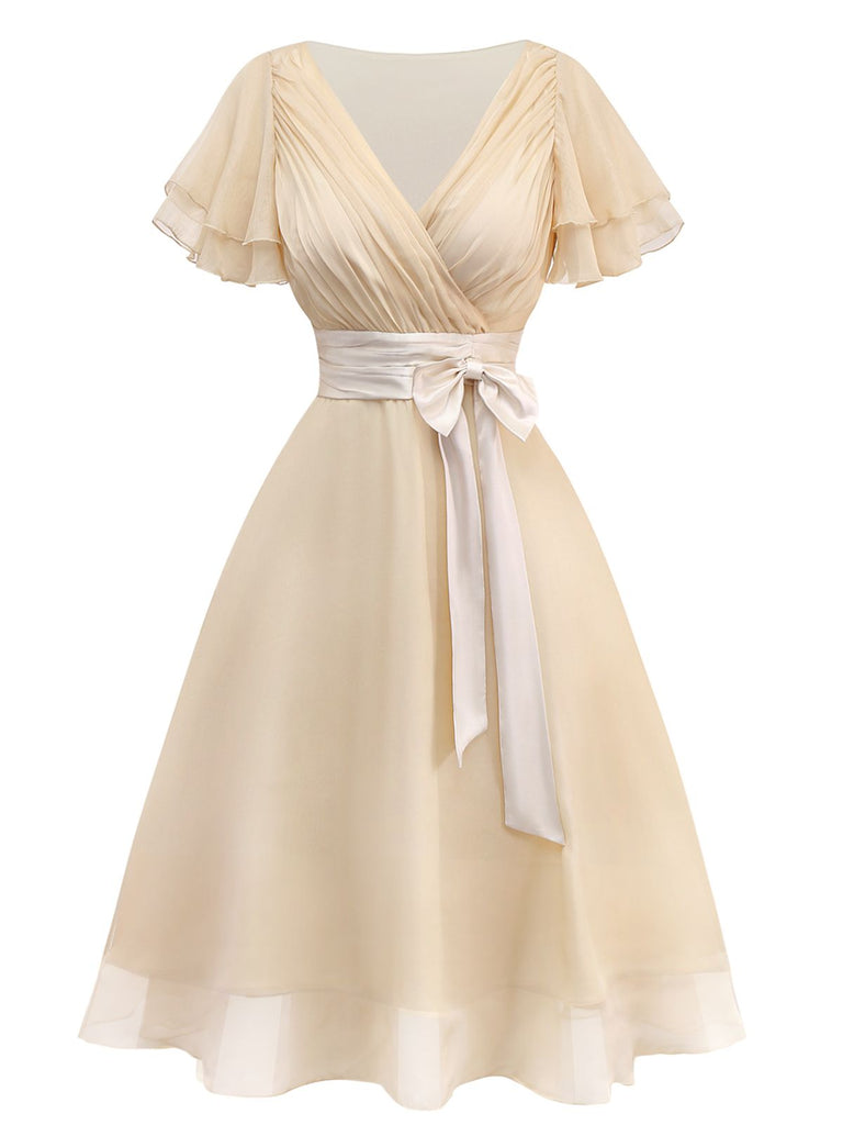 Abito da cocktail in tulle in raso champagne anni '50