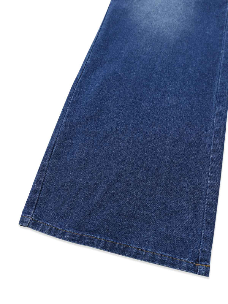 Tuta lunga denim a gamba larga con risvolto blu anni '30