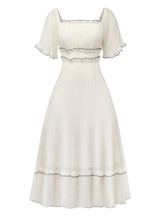 Abito con scollo quadrato e rilegatura testurizzata albicocca anni '30