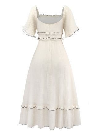 Abito con scollo quadrato e rilegatura testurizzata albicocca anni '30