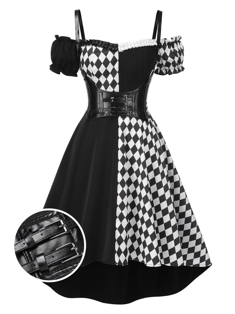 [Prevendita] Abito con motivo arlecchino Halloween e corsetto nero anni '50