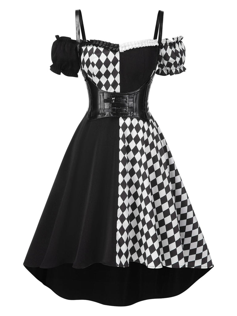 [Prevendita] Abito con motivo arlecchino Halloween e corsetto nero anni '50