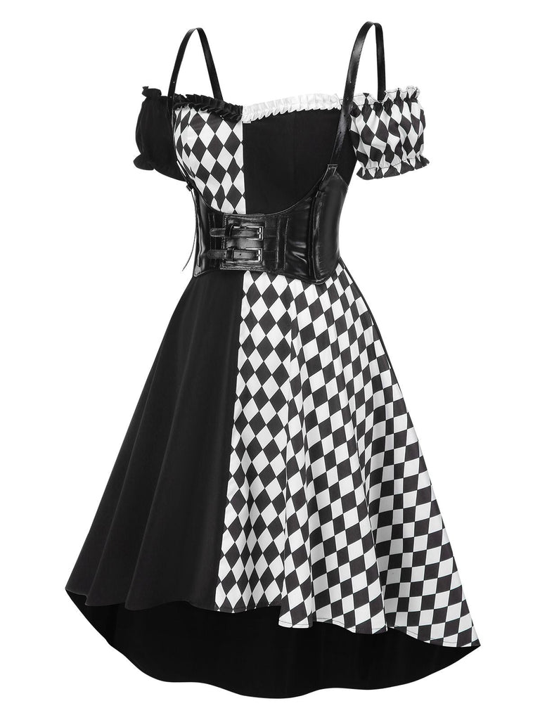 [Prevendita] Abito con motivo arlecchino Halloween e corsetto nero anni '50