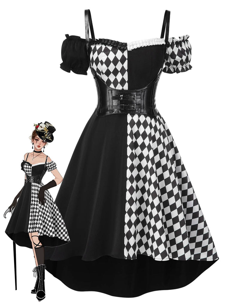 [Prevendita] Abito con motivo arlecchino Halloween e corsetto nero anni '50