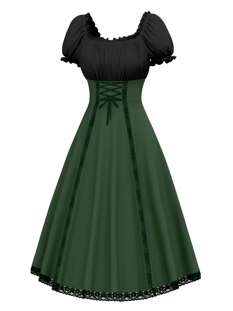 Abito color block con lacci verde anni '40