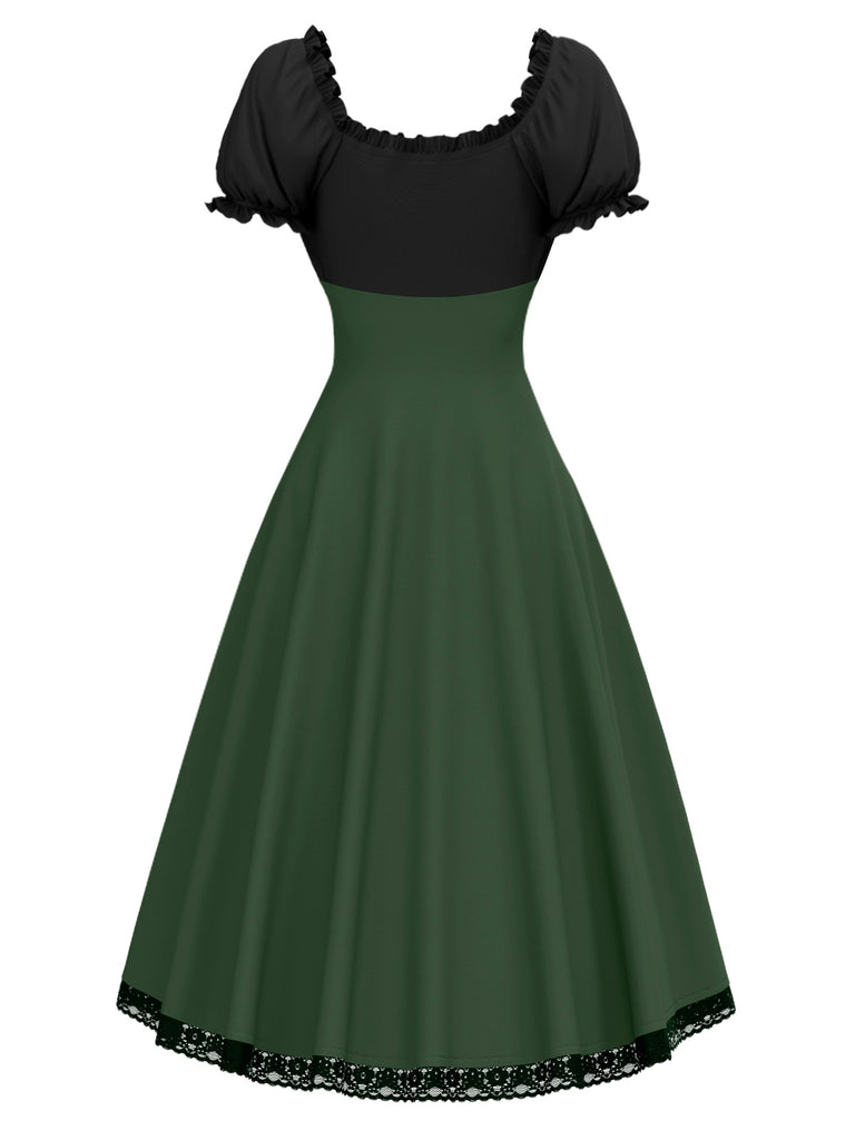 Abito color block con lacci verde anni '40