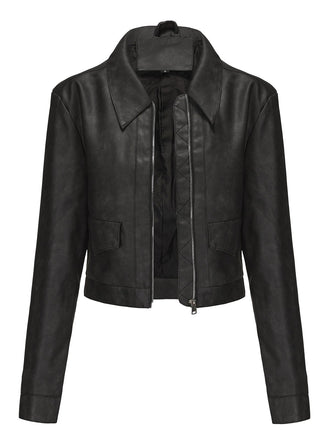 Giacca in pelle con risvolto a maniche lunghe anni '50