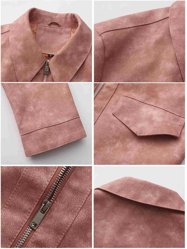 Giacca in pelle con risvolto a maniche lunghe anni '50