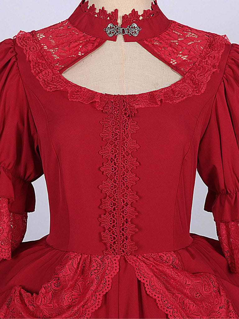 Abito in stile palazzo in pizzo con collo ritagliato anni '50