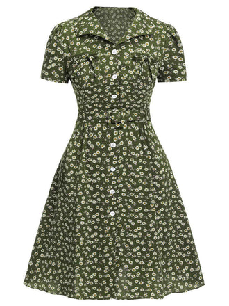 [Prevendita] [Taglia Forit] Abito bottoni a risvolto a fiori delicati verde anni '40