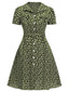 [Taglia Forit] Abito bottoni a risvolto a fiori delicati verde anni '40