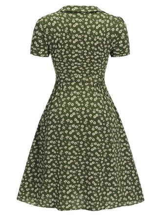 [Prevendita] [Taglia Forit] Abito bottoni a risvolto a fiori delicati verde anni '40