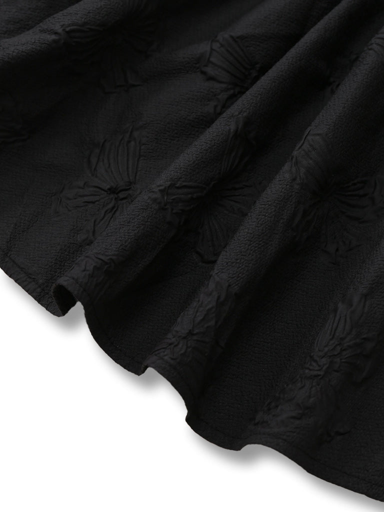 Abito gotico in jacquard con rose 3D con lacci nero anni '60