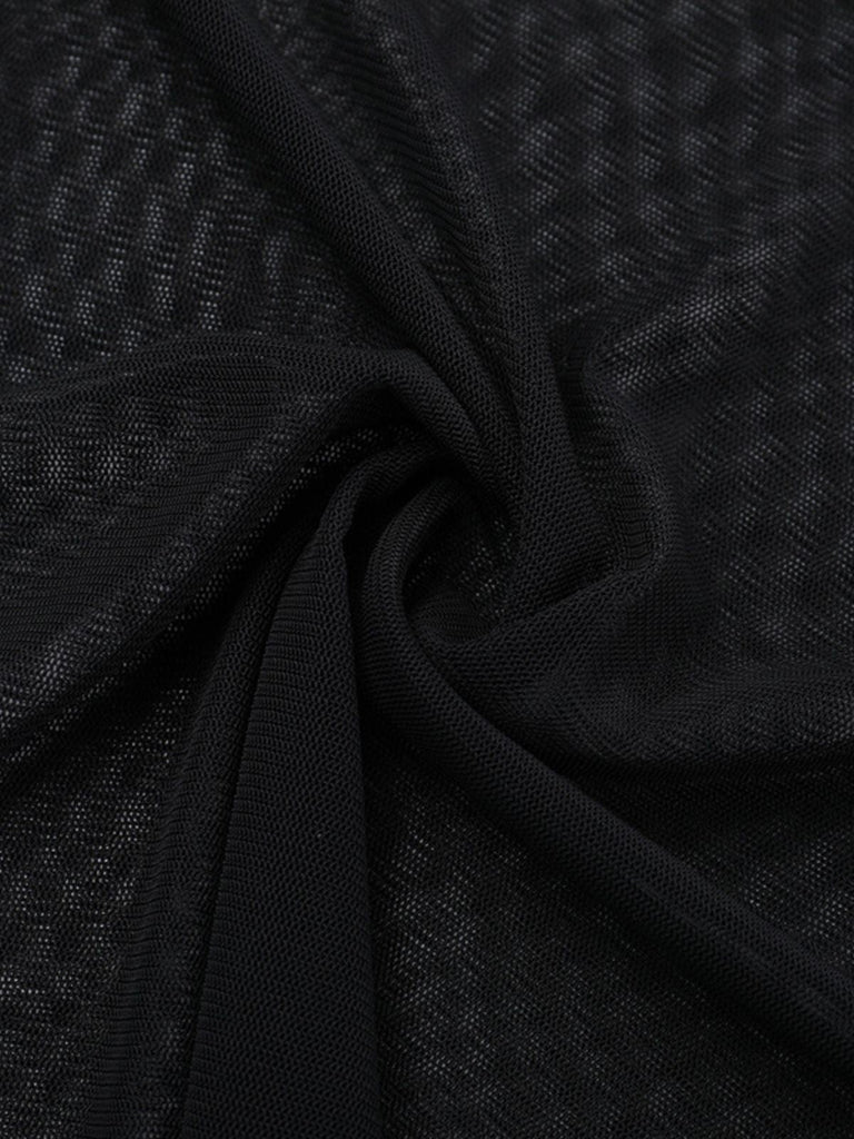 Abito gotico con spacco e maniche trasparenti nero anni '80