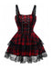 Abito gotico quadri patchwork in pizzo rosso anni '80