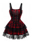 Abito gotico quadri patchwork in pizzo rosso anni '80