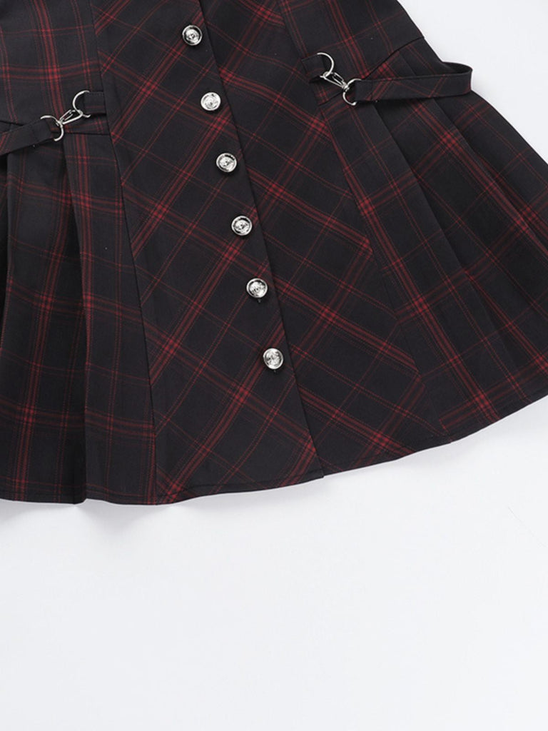 Abito quadri punk a trapezio con revers bordeaux anni '60