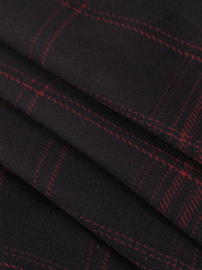Abito quadri punk a trapezio con revers bordeaux anni '60
